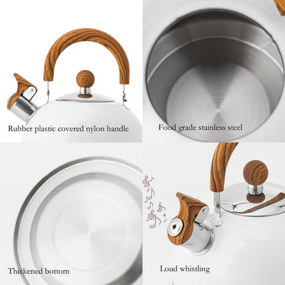 STARNOONTEK Tea Kettle, 88 Ounce 2.5L Stainless Steel Stove Top Whistling Tea Kettle Stainless Steel with Handle for Electric Stove Gas Stove(White)