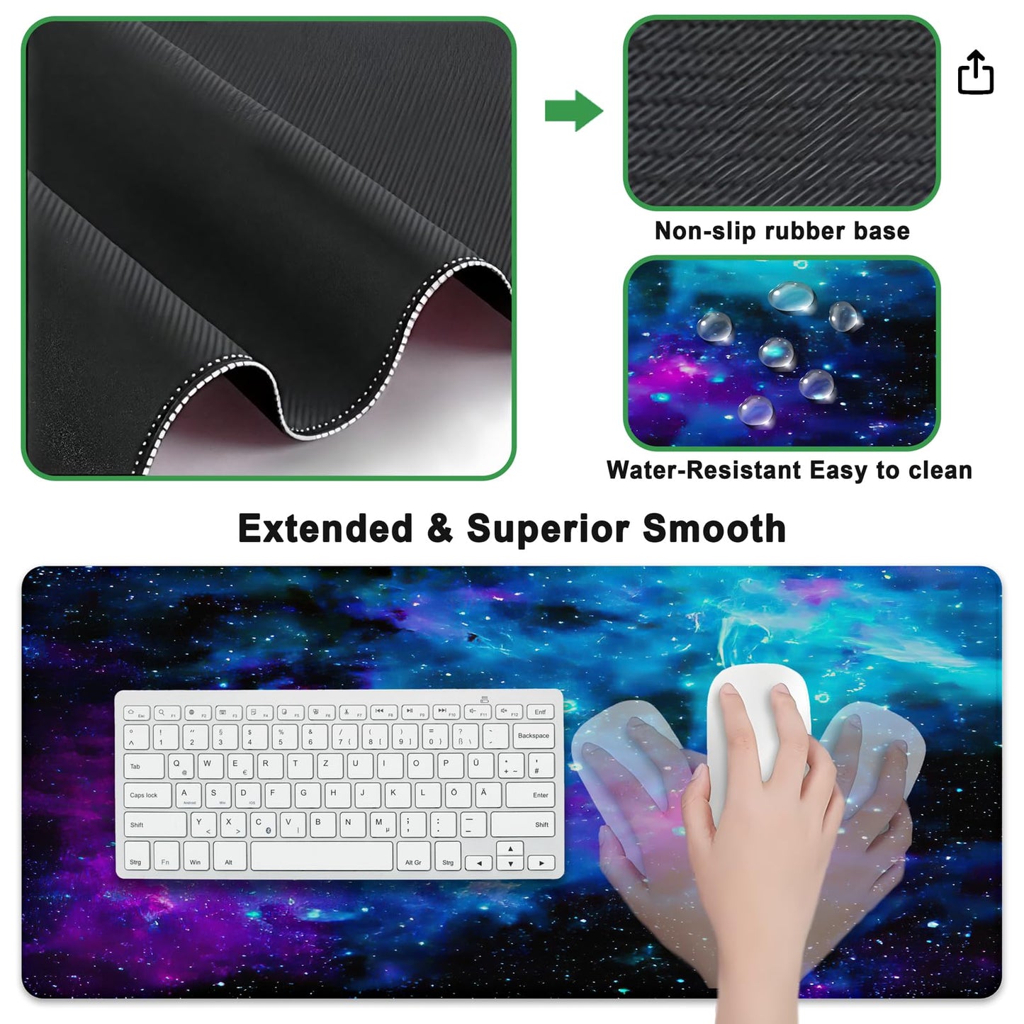 4-in-1 Large Gaming Mouse Pad, Keyboard Wrist Rest Pad & Wrist Support Mouse pad Set, Ergonomic Mouse Pad, Extended Desk Pad Waterproof Desk Mat for Home Office Study - Nebula Galaxy