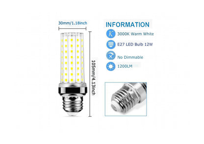 12W LED Corn Light Bulb - Equivalent 100W Incandescent, 1200LM, E26 Base Warm White 3000K Non-Dimmable, 4-Pack