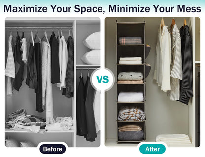 YOUDENOVA Hanging Closet Organizers and Storage, 6-Shelf Closet Hanging Storage Shelves, Grey