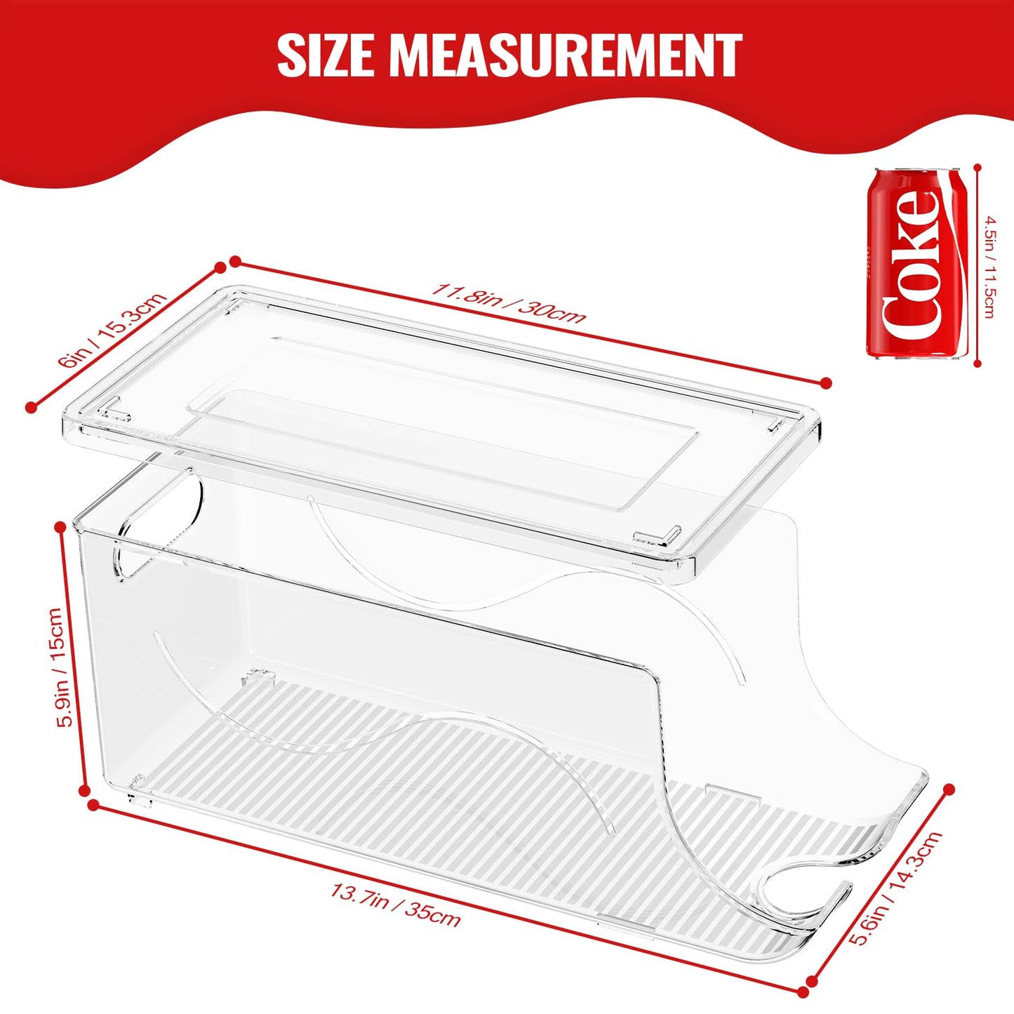 SCAVATA Stackable Refrigerator Organizer, Soda Can Dispenser Pop Cans Container Beverage Holder with Lid for Fridge, Freezer, Kitchen, Clear Plastic Storage Bins-Holds 10 Cans Each (Clear)