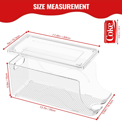 SCAVATA Stackable Refrigerator Organizer, Soda Can Dispenser Pop Cans Container Beverage Holder with Lid for Fridge, Freezer, Kitchen, Clear Plastic Storage Bins-Holds 10 Cans Each (Clear)