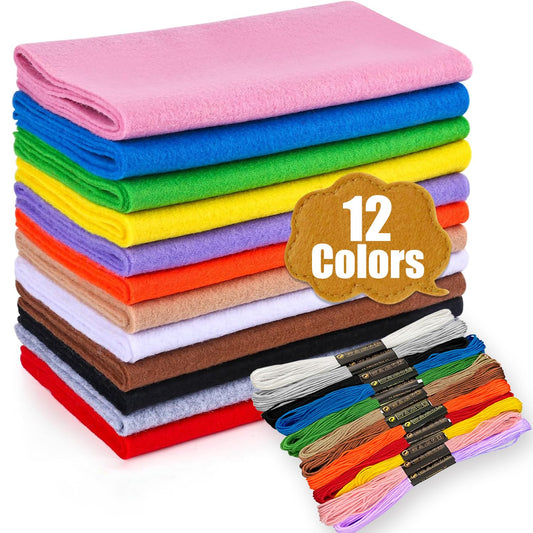 Wonninek 8"x35" 1.4mm Thick Soft Felt Fabric Sheet 12 Rolls Felt Sheets Assorted Colors Felt Fabric Roll Felt Pack DIY Craft Sewing Squares Nonwoven Patchwork (20.5x90cm)