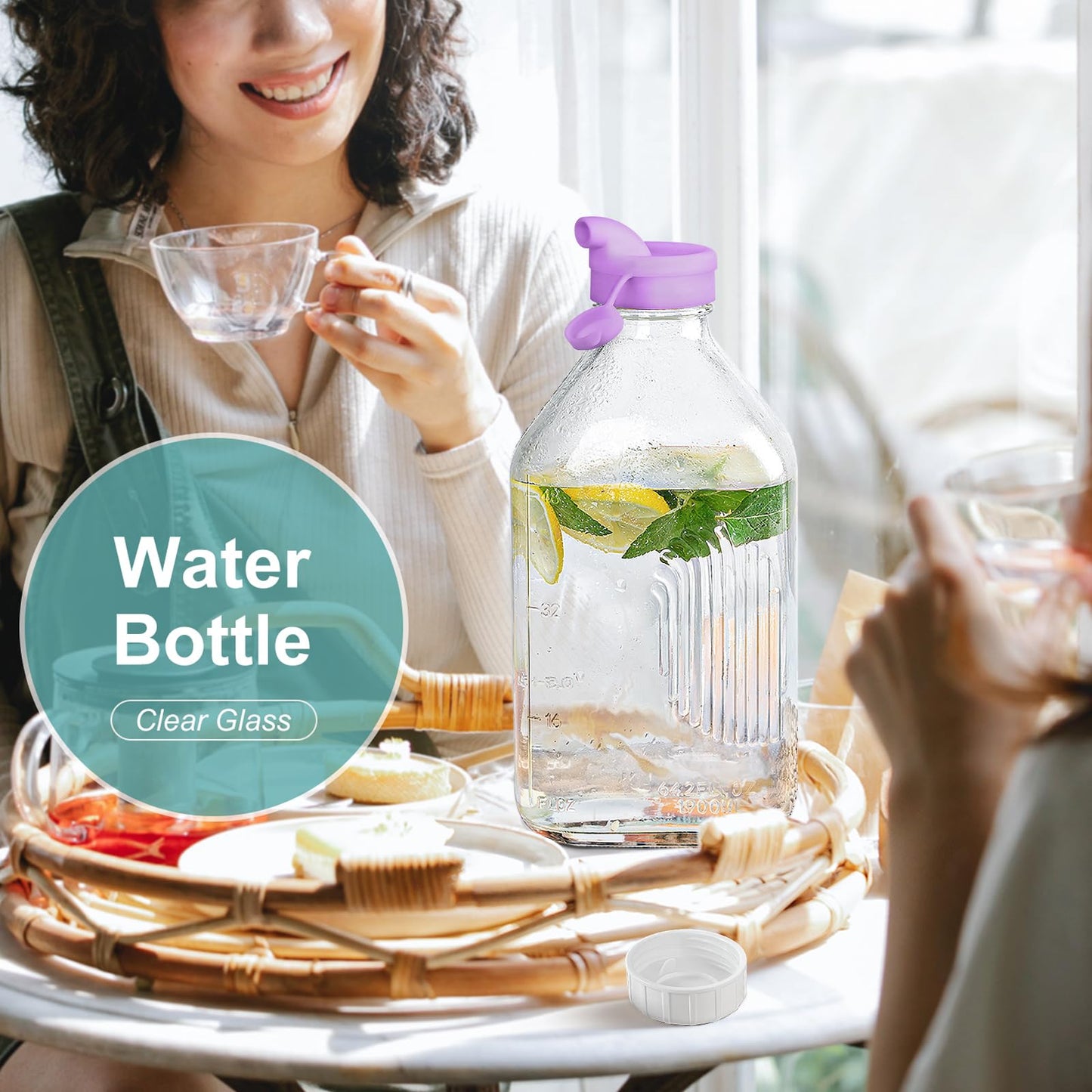 64 Oz Heavy Duty Glass Milk Bottle with Reusable Airtight Strong SCREW LID - Half Gallon Glass Water Bottle with Scale Lines - 2 Qt Juice Jug Pitcher - Extra Gaskets & Handle!