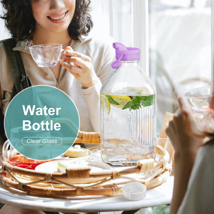 64 Oz Heavy Duty Glass Milk Bottle with Reusable Airtight Strong SCREW LID - Half Gallon Glass Water Bottle with Scale Lines - 2 Qt Juice Jug Pitcher - Extra Gaskets & Handle!