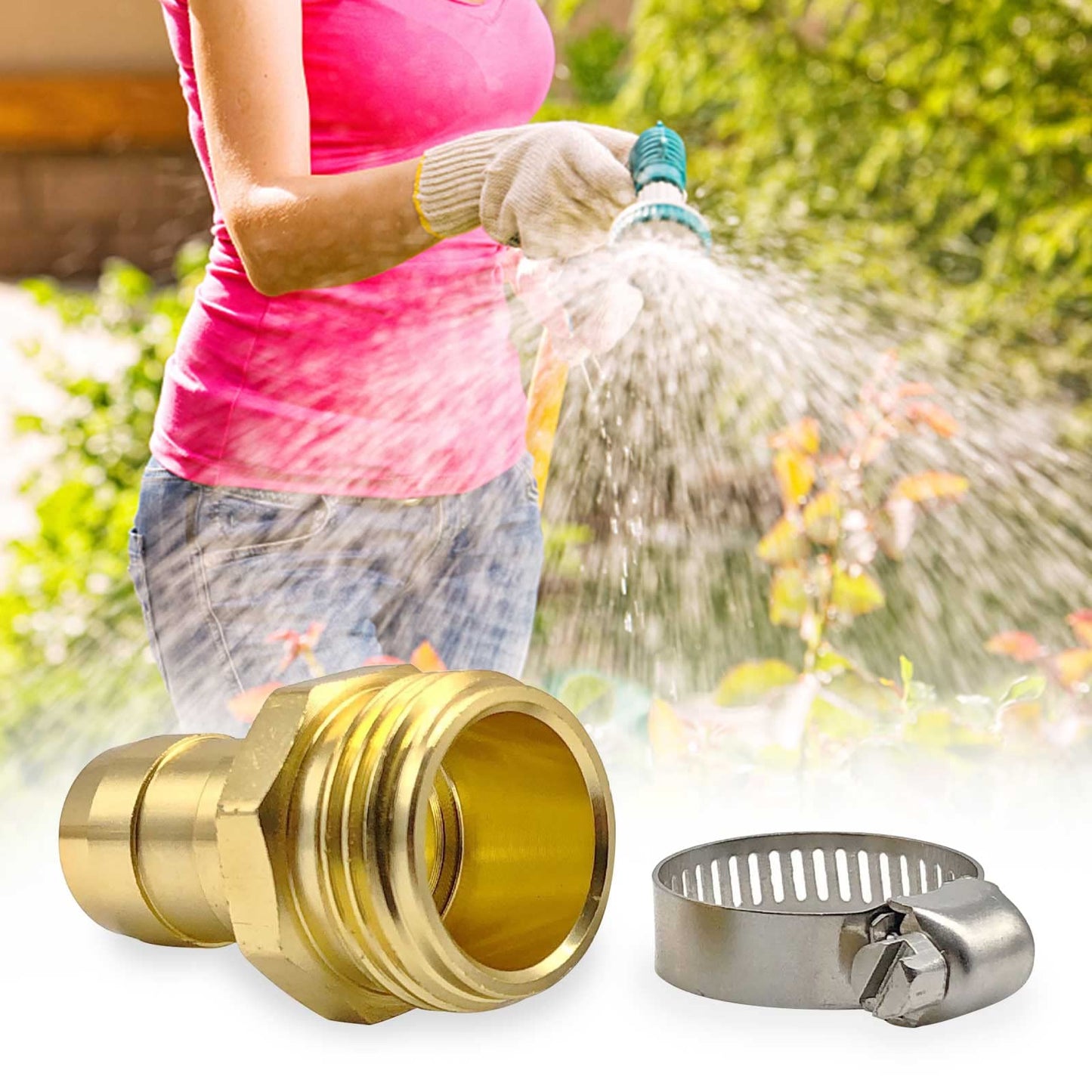 SaferCCTV Garden Hose Connector with Clamps, Garden Hose Repair Kit Male/Female Hose Fittings Set, for 3/4" and 5/8" Aluminum Garden Hose Fittings, 6Set