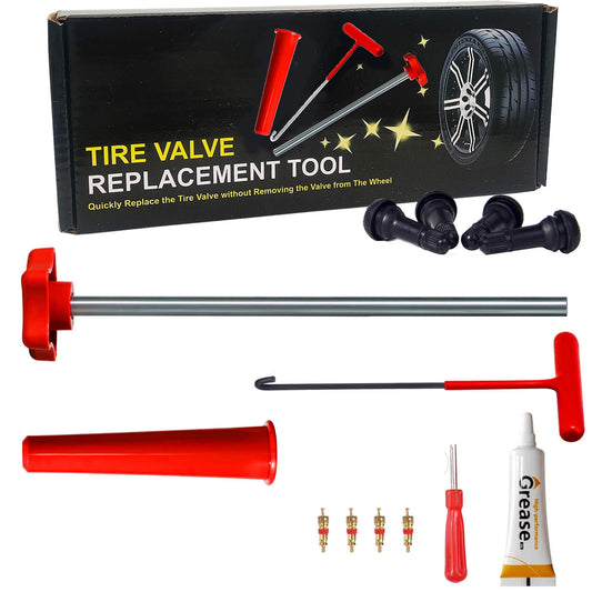 Tire Valve Stem Quick Replacement Tool Kit（51025）, Valve Stem Installation Tool for Cars, Trucks,ATVs,etc. with 4PCS TR413 Valve Stems.