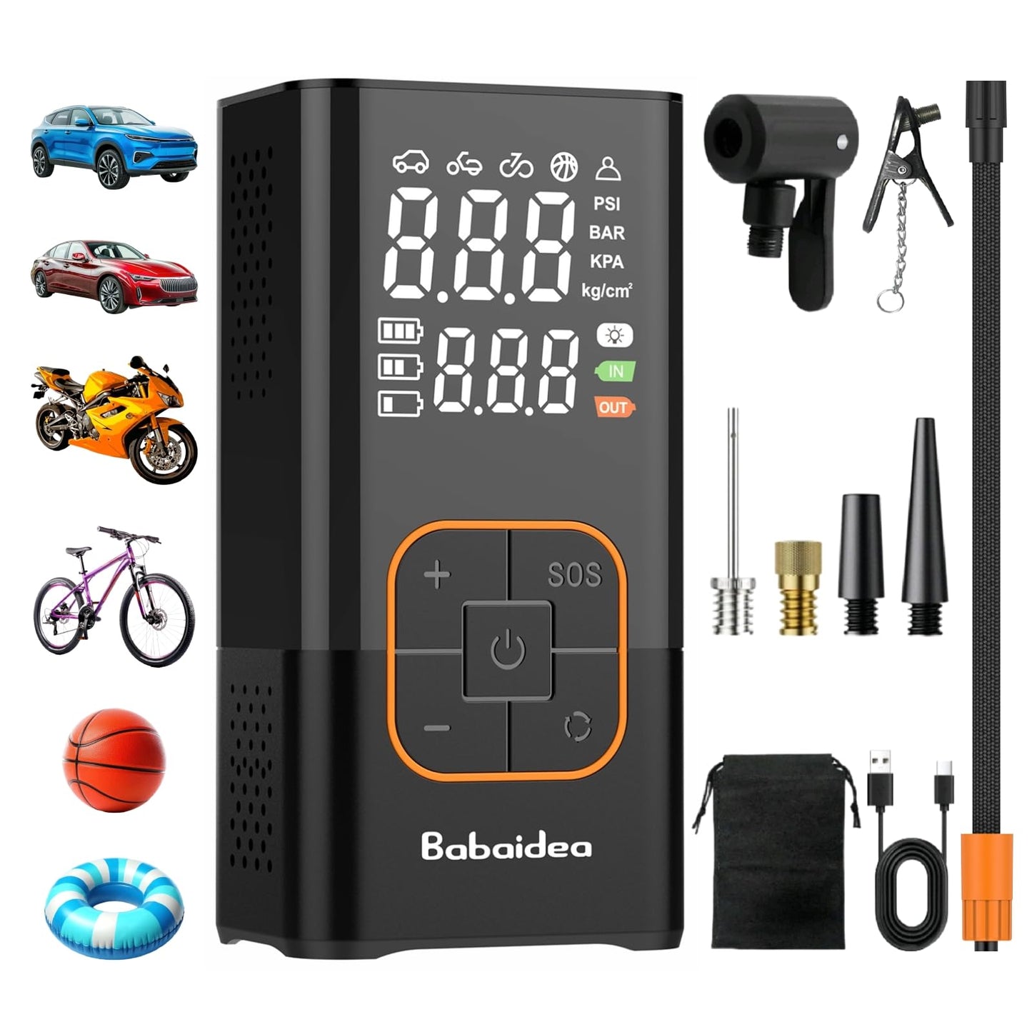 150PSI Tire Inflator Portable,Rechargeable Cordless Mini Air Compressor with Battery,Digital Pressure Gauge Auto Shut Off,LED Light Emergency Pump for Car Motorcycle Bike Tires Balls,DC,2.6*1.9*5.3"