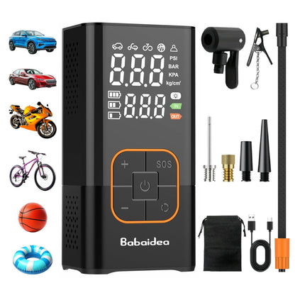 150PSI Tire Inflator Portable,Rechargeable Cordless Mini Air Compressor with Battery,Digital Pressure Gauge Auto Shut Off,LED Light Emergency Pump for Car Motorcycle Bike Tires Balls,DC,2.6*1.9*5.3"