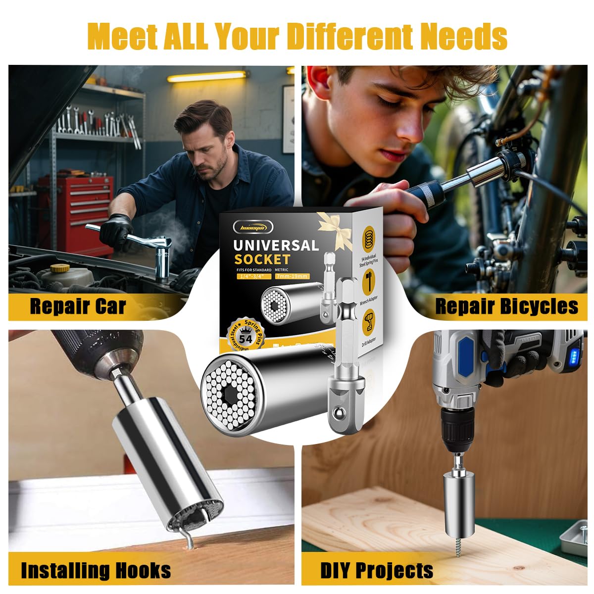 Valentines Day Gift for Him Gifts for Men Super Universal Socket Tools Valentines Father Day Dad Gifts Socket Set with Power Drill Adapter (7-19 MM) Dad Cool Gadgets for Men