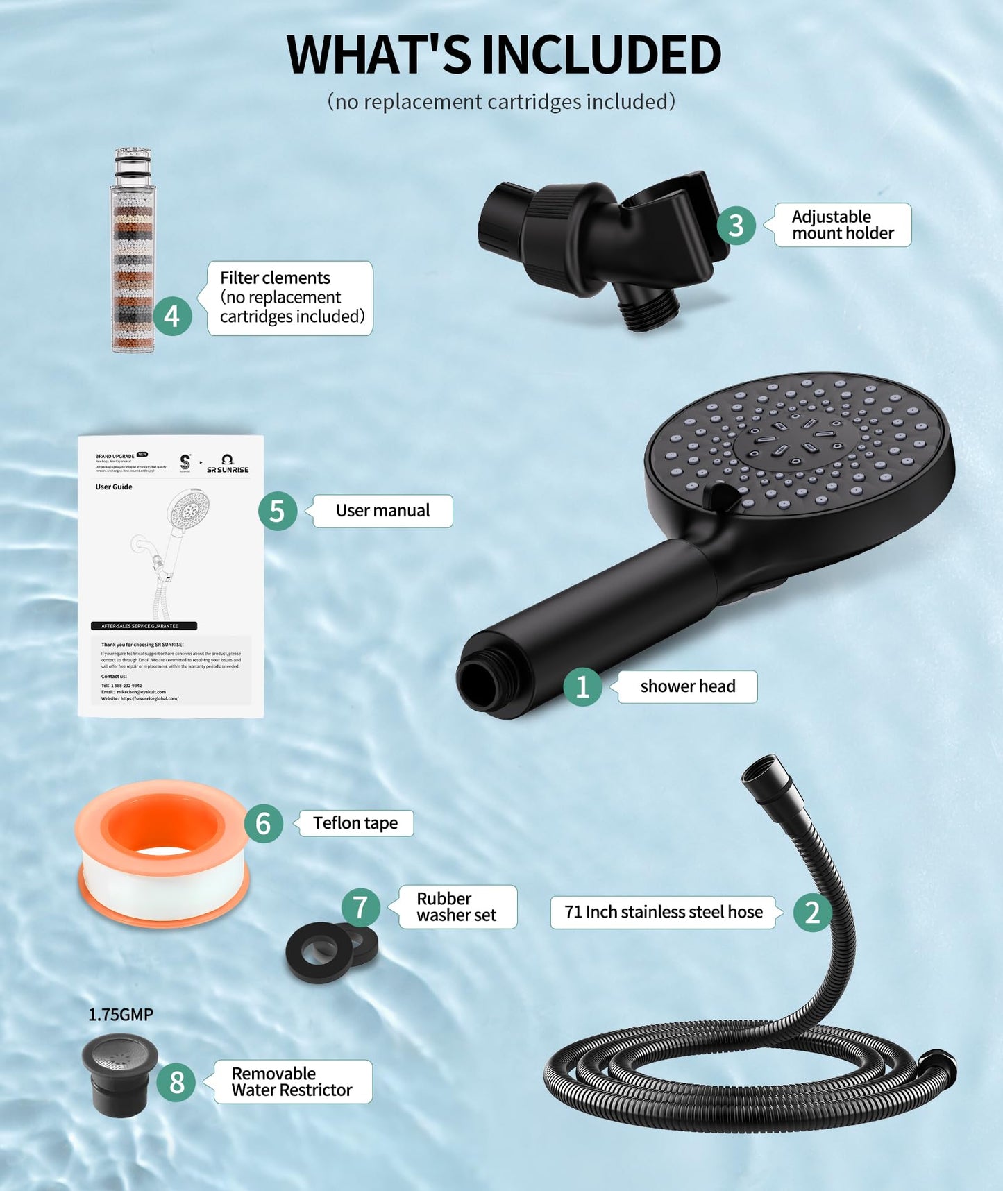 SR Sun Rise Filtered Shower Head with Handheld, High Pressure 9 Spray Mode Matte Black Showerhead with Filters, Detachable Shower Head,Water Softener Filters Beads for Hard Water - Remove Chlorine