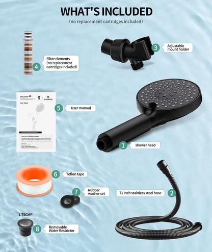 SR Sun Rise Filtered Shower Head with Handheld, High Pressure 9 Spray Mode Matte Black Showerhead with Filters, Detachable Shower Head,Water Softener Filters Beads for Hard Water - Remove Chlorine