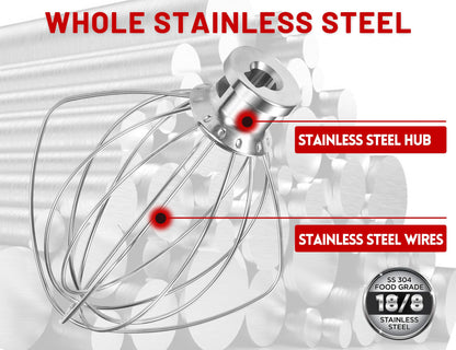 Dishwasher Safe Whisk Attachment Fits KitchenAid, K45WW 6 Wire Whip for 4.5 5 Quart KitchenAid Tilt-Head Stand Mixer，Whole Stainless Steel (NewlyArt Direct ONLY. All Others are Counterfeit)