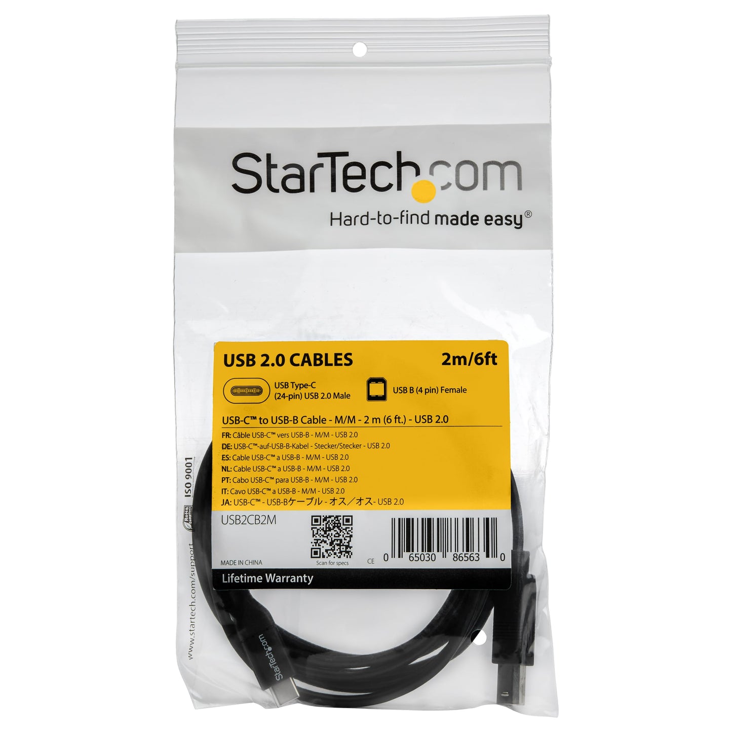 StarTech.com 2m 6ft USB C to USB B Cable - USB 2.0 - USB Type C Printer Cable M/M - USB 2.0 Type-C to Type-B Cable (USB2CB2M)
