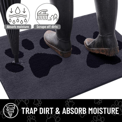 Arotive Indoor Door Mat, 20" x 30" Absorbent Dirt Resist Washable Front Back Door Mat, Non-Slip Low-Profile Dog Paws Entrance Doormat, Durable Inside Floor Mats for Entryway, Dark Grey and Black