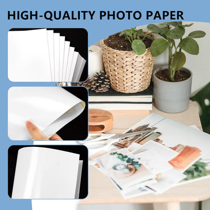 150 Glossy Photo Paper,White Photographic Paper 3 Sizes (4"x6", 5"x7", 8"x10") - 50 Sheets per Pack,White Photographic Paper Single Side Printable Photo for All Inkjet Printers Letter Size