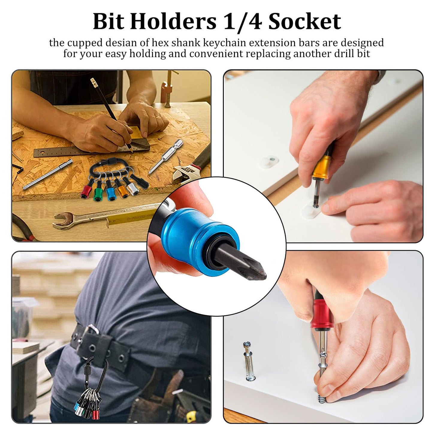 24Pcs Carabiner Bit Holder Keychain 1/4 inch Hex Hex Shank Drill Bits Holder Universal Bit Holder Key Chain Quick Release Bit Holder Extension Bar Screwdriver Bit Holders Gifts for Men