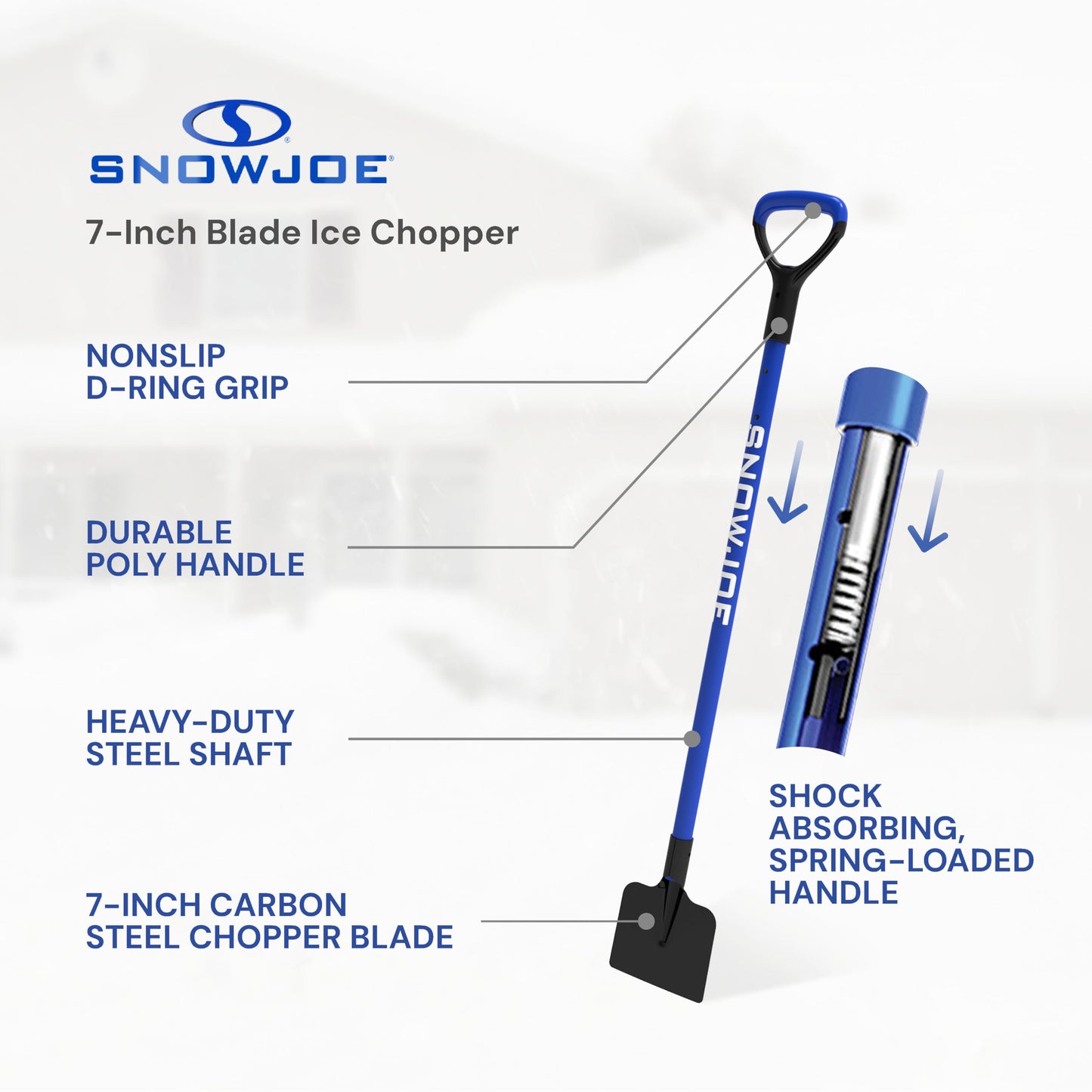 Snow Joe Ice Chopper with 7-Inch Carbon Steel Blade and Shock-Absorbing Handle, 3.2 Lbs - Portable and Lightweight Winter Scraper and Ice Remover for Driveway, Sidewalk, Garage, & Patio, SJEG700