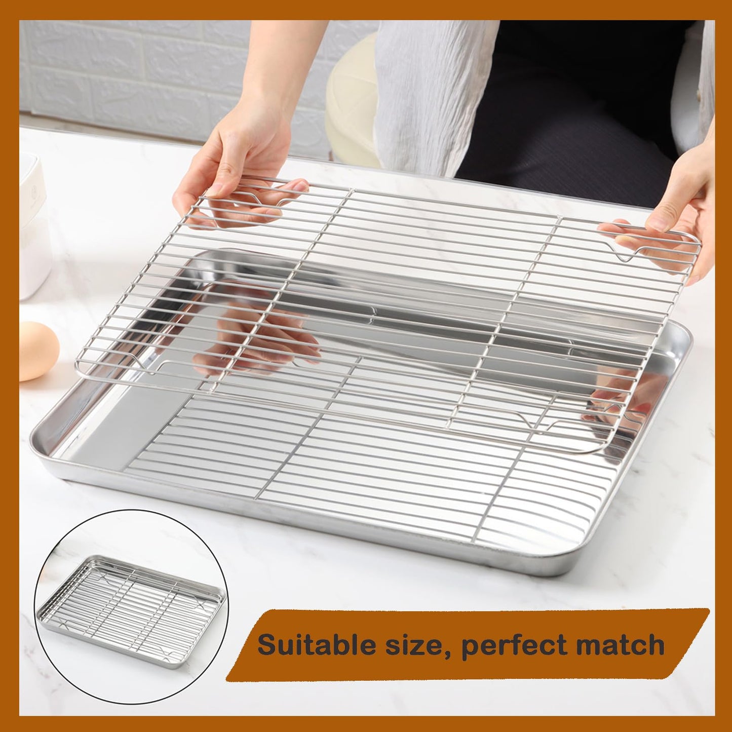 Baking Sheet with Rack Set (1 Sheet + 1 Rack), HaWare Stainless Steel Cookie Sheet for Oven Baking, 16”x12” Baking Pan Tray with Cooling Rack, Non Toxic & Heavy Duty, Dishwasher Safe