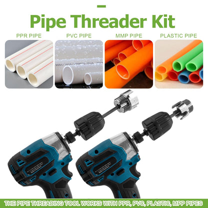 Bestgle 3 Pcs Integrated Internal & External Pipe Threading Tools, Dual Function Pipe Thread Cutting Tool Electric Drill Compatible PVC Plastic Pipe Threader Kit, 1/2" 3/4" 1" Pipe Size Rethreading