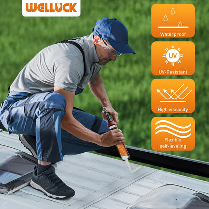 WELLUCK 2PC Self Leveling RV Roof Sealant Lap for RV Roofs, White Flexible Repair Caulking Rubber Epdm Sealant for Camper Motorhomes Trailers, Secure Odorless Waterproof & UV All Weather Adhesive