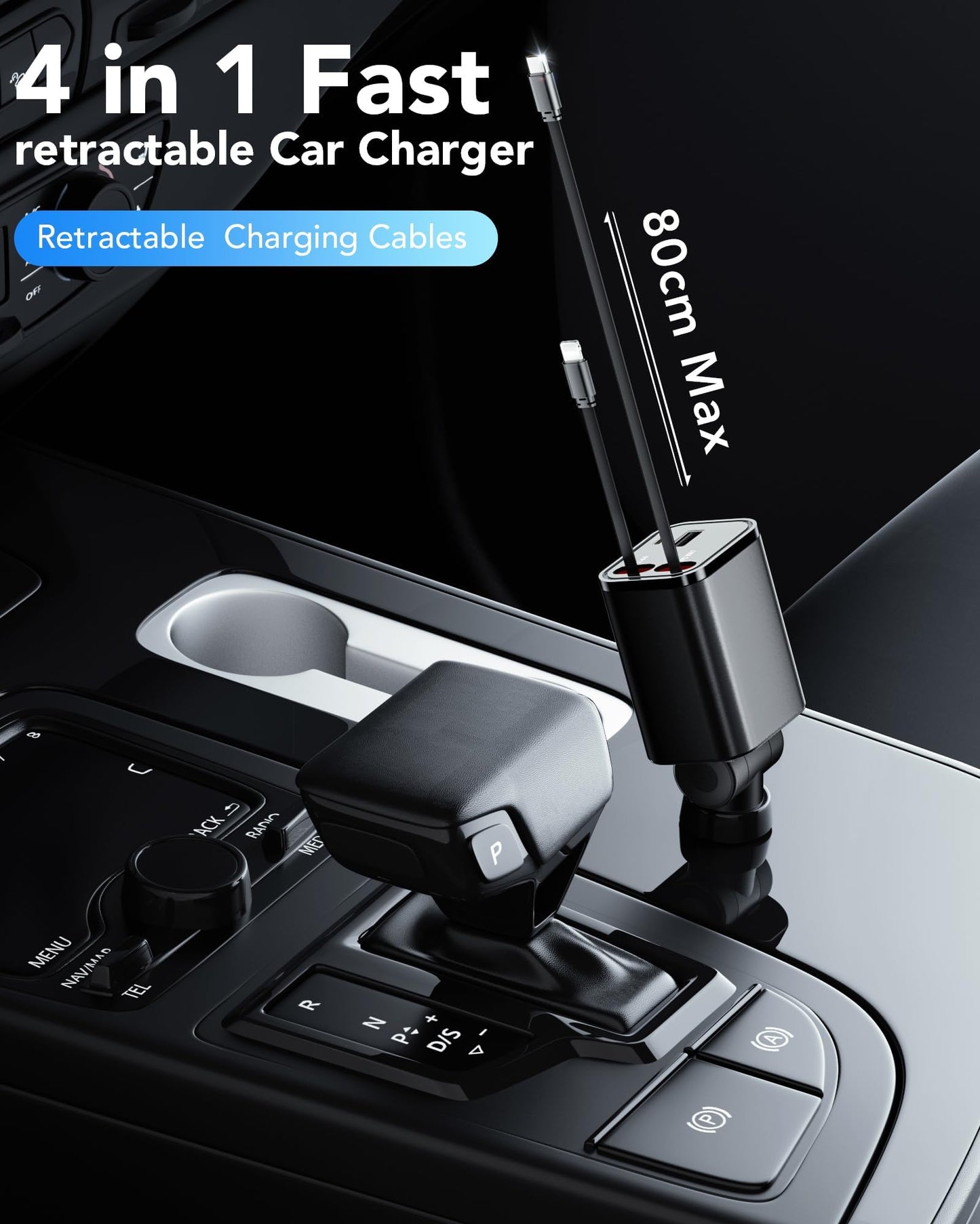 Retractable Car Charger Adapter for iPhone 17,4 in 1 Fast Charging Car Phone Charger,69W USB C Car Truck Accessories,Road Trip Essentials Gift for Men Women for iPhone 17 Pro Max 16 15 14 13 12,Galaxy
