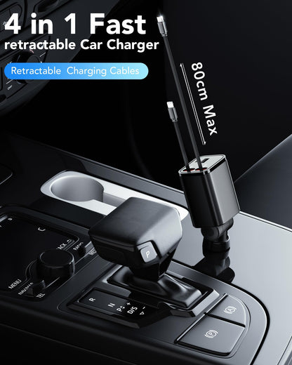Retractable Car Charger Adapter for iPhone 17,4 in 1 Fast Charging Car Phone Charger,69W USB C Car Truck Accessories,Road Trip Essentials Gift for Men Women for iPhone 17 Pro Max 16 15 14 13 12,Galaxy