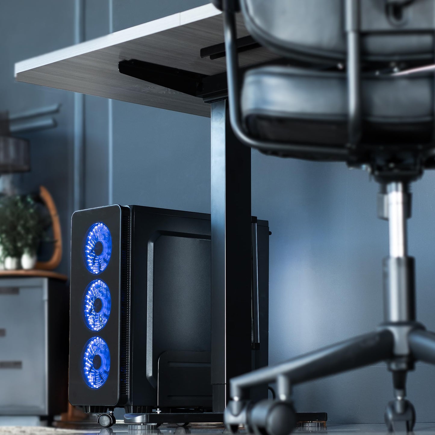 VIVO Black Computer Tower Desktop ATX-Case, CPU Steel Rolling Stand, Adjustable Mobile Cart Holder with Locking Caster Wheels (CART-PC01)