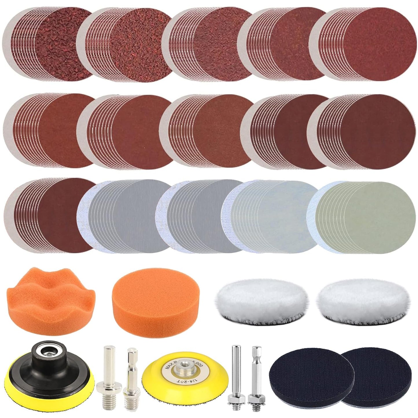 3 Inch Sanding Disc Drill Polishing Kit Sanding Attachment, 158 Pcs Wet Dry Car Headlight Restoration Kit Hook and Loop Sandpaper with 1/4" Shank, Backing Pads, Interface Pads and Polishing Pads