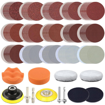 3 Inch Sanding Disc Drill Polishing Kit Sanding Attachment, 158 Pcs Wet Dry Car Headlight Restoration Kit Hook and Loop Sandpaper with 1/4" Shank, Backing Pads, Interface Pads and Polishing Pads