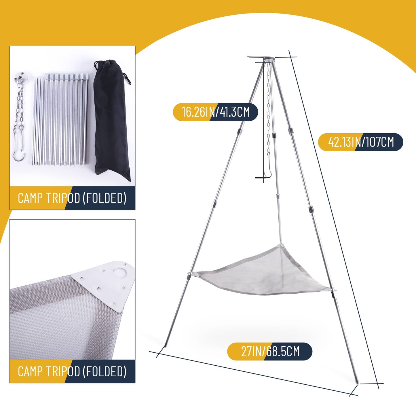 Portable Outdoor Fire Pit Camping Oven Tripod - New Upgraded Campfire Pit Collapsible Foldable Mesh Fire Pits Fireplace for Camping, Campfire, Patio, Backyard and Garden - Storage Bag Included