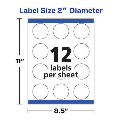 Avery Round Labels, 2" Diameter, Permanent, Glossy White, Pack of 120 Labels (22807)