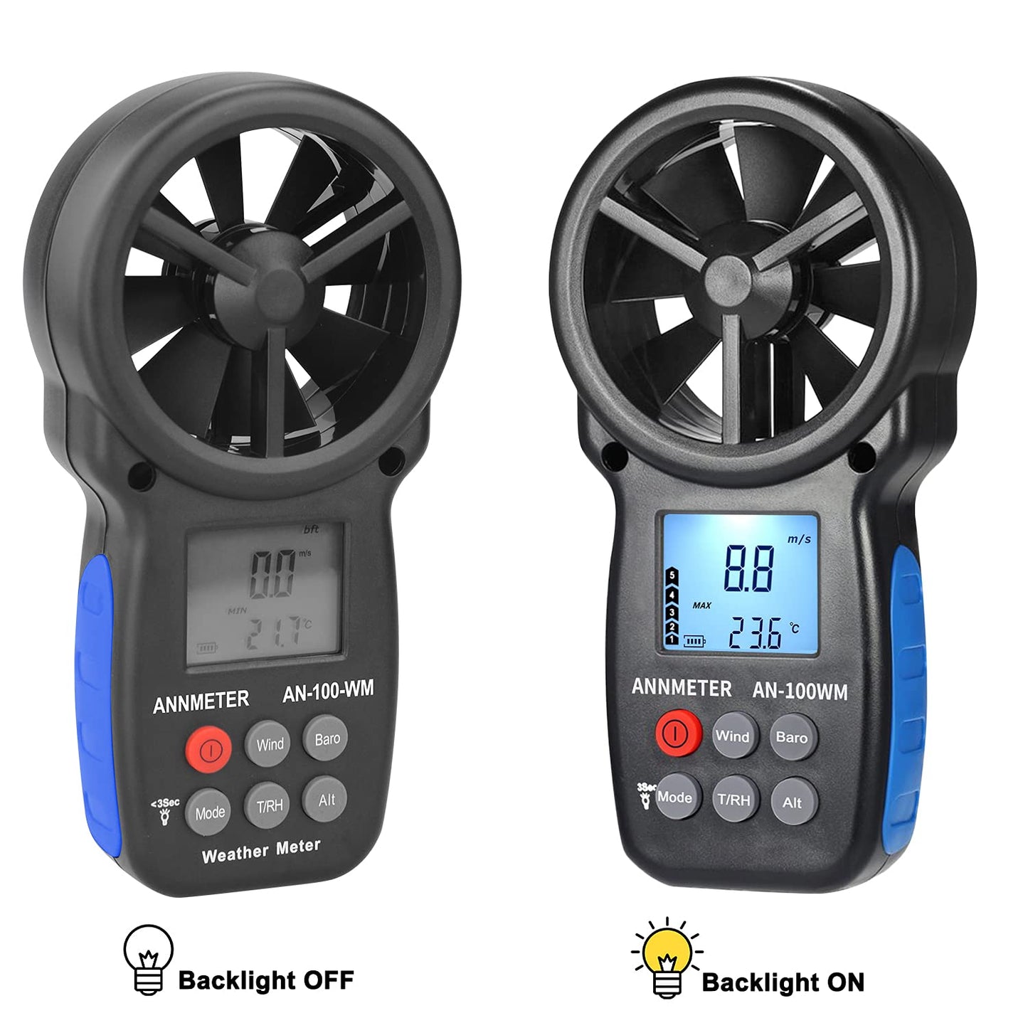 AIOMEST Handheld Wind Speed Chill Temperature Meter Tester, Digital Anemometer for Air Flow, Velocity, Air Pressure, Humidity Altimeter Gauge, AI-100WM