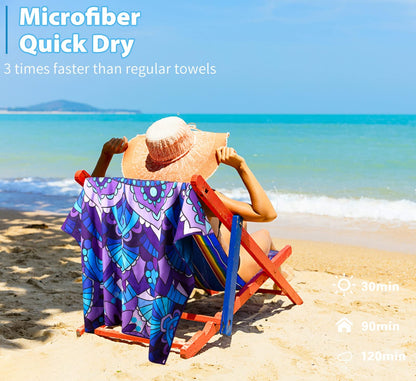 2 Pack Microfiber Oversized Lightweight Beach Towel 71"x32" Extra Thin Large Sand Free Towels Travel Swim Pool Yoga Gym for Adults Women Men Beach Essentials Accessories Vacation Gift