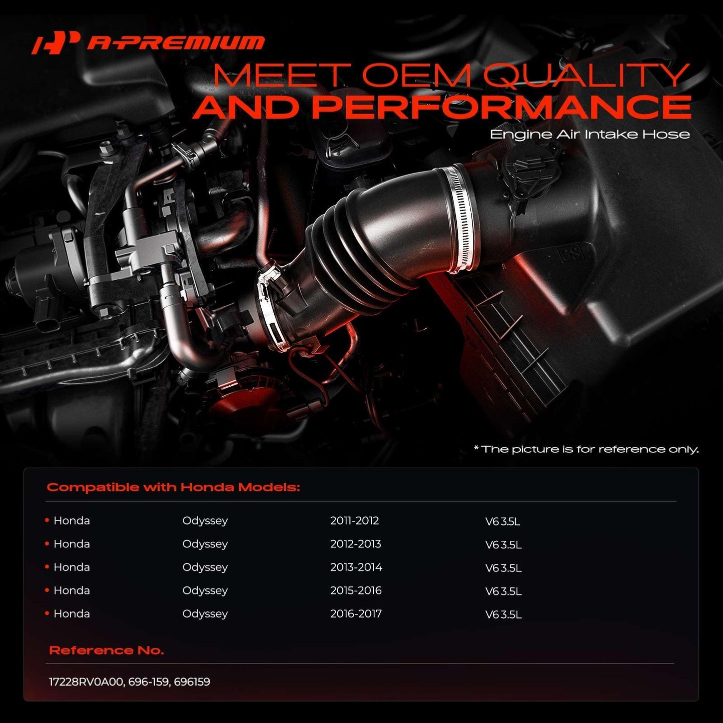 A-Premium Engine Air Intake Hose Tube with Clamps Compatible with Honda Odyssey 2011 2012 2013 2014 2015 2016 2017, V6 3.5L, SOHC, Replace# 17228RV0A00