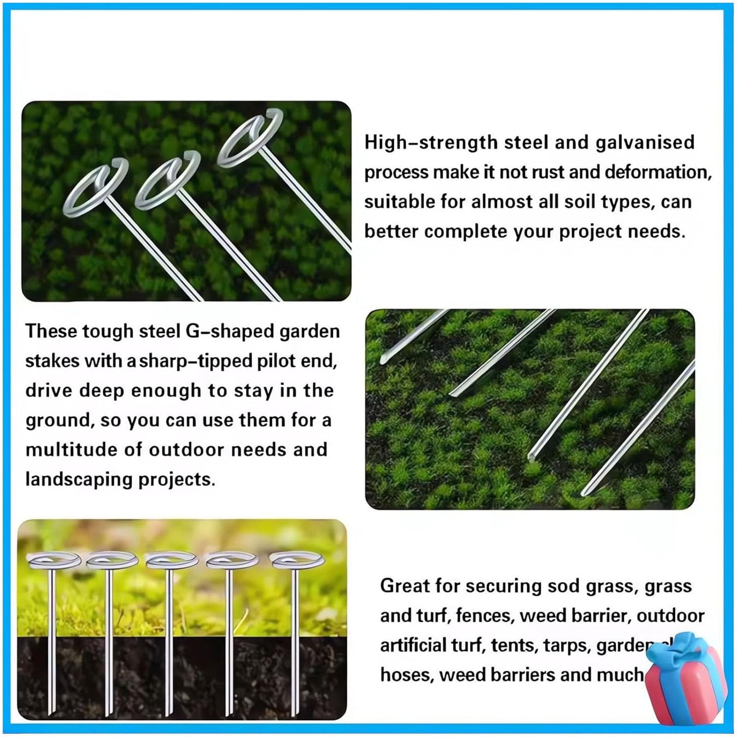 100 Pcs Circle Top Landscape Staples, 6 Inch G-Shaped Thickened Galvanized Garden Staples, Rust-Resistant Ground Cover Pins for Weed Barrier & Landscaping Projects
