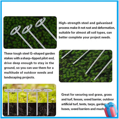 100 Pcs Circle Top Landscape Staples, 6 Inch G-Shaped Thickened Galvanized Garden Staples, Rust-Resistant Ground Cover Pins for Weed Barrier & Landscaping Projects