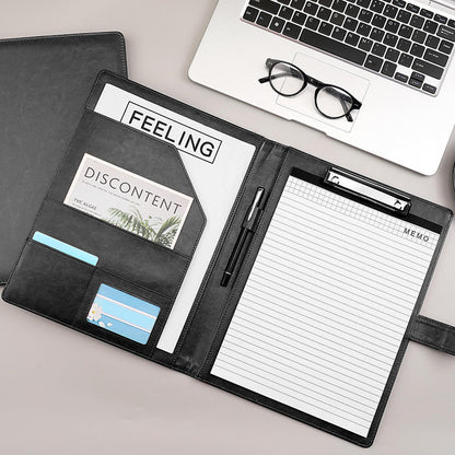 VANRA Padfolio Clipboard Folder Leather Portfolio Binder Organizer Interview Resume Folder for Papers Legal Document A4 Letter Size Writing Pad Notepad Clip Boards with Business Card Holder (Black)