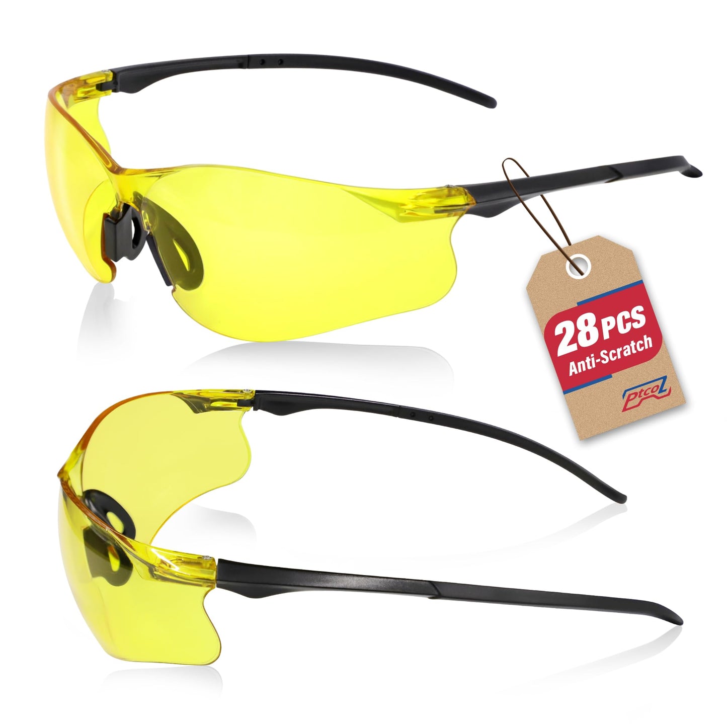 Safety Glasses 12 Pack Amber Tinted: ANSI Z87.1 Certified Anti-Scratch Polycarbonate Lens UV Protection for Construction & Cycling, Woodworking & Lab Lightweight Sofety Nose Pad Unisex