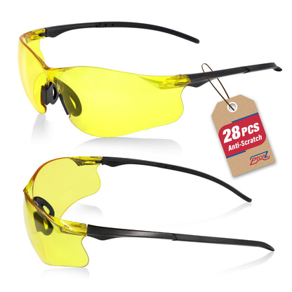 Safety Glasses 12 Pack Amber Tinted: ANSI Z87.1 Certified Anti-Scratch Polycarbonate Lens UV Protection for Construction & Cycling, Woodworking & Lab Lightweight Sofety Nose Pad Unisex