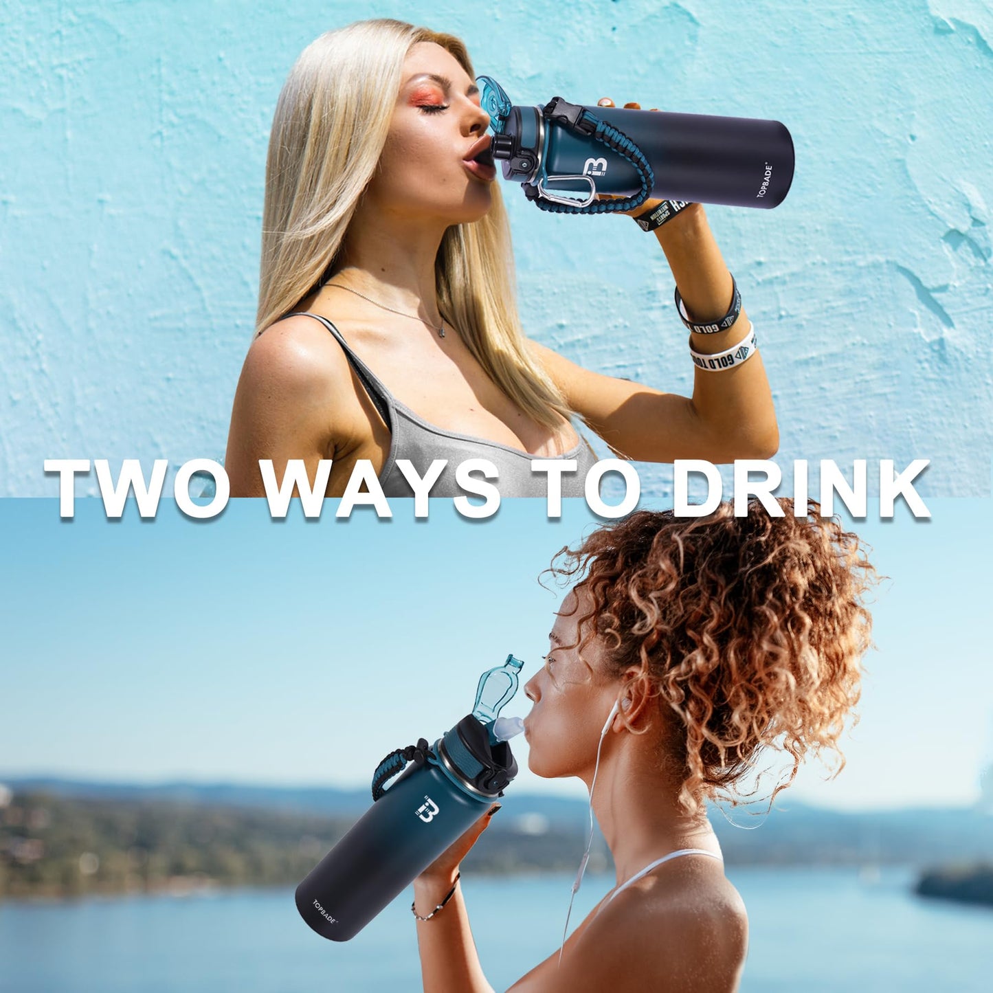 TOPBADE Insulated Water Bottle with 2 Lids(with Straw/No Straw), 24oz Stainless Steel Water Bottle,BPA-free and Leak-proof,Double Wall Vacuum Water Flask for School,Gifts for Boys and Girls