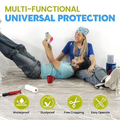 LLPT Tape and Drape 106.3”(Unfolded) x 66 Ft Each 2 Pack Pre-Taped Masking Film 0.31 Mil Painters Plastic Drop Cloth for Auto Wall Furniture Painting Protection (MFTG2720)