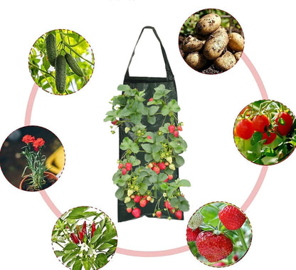 6PCS Hanging Strawberry Planter, 23.6" 8 Hole Upside Down Tomato Planter, Portable Hanging Grow Bags with Handle for Chili Herb Hot Peppers Vegetables (6 Pcs)