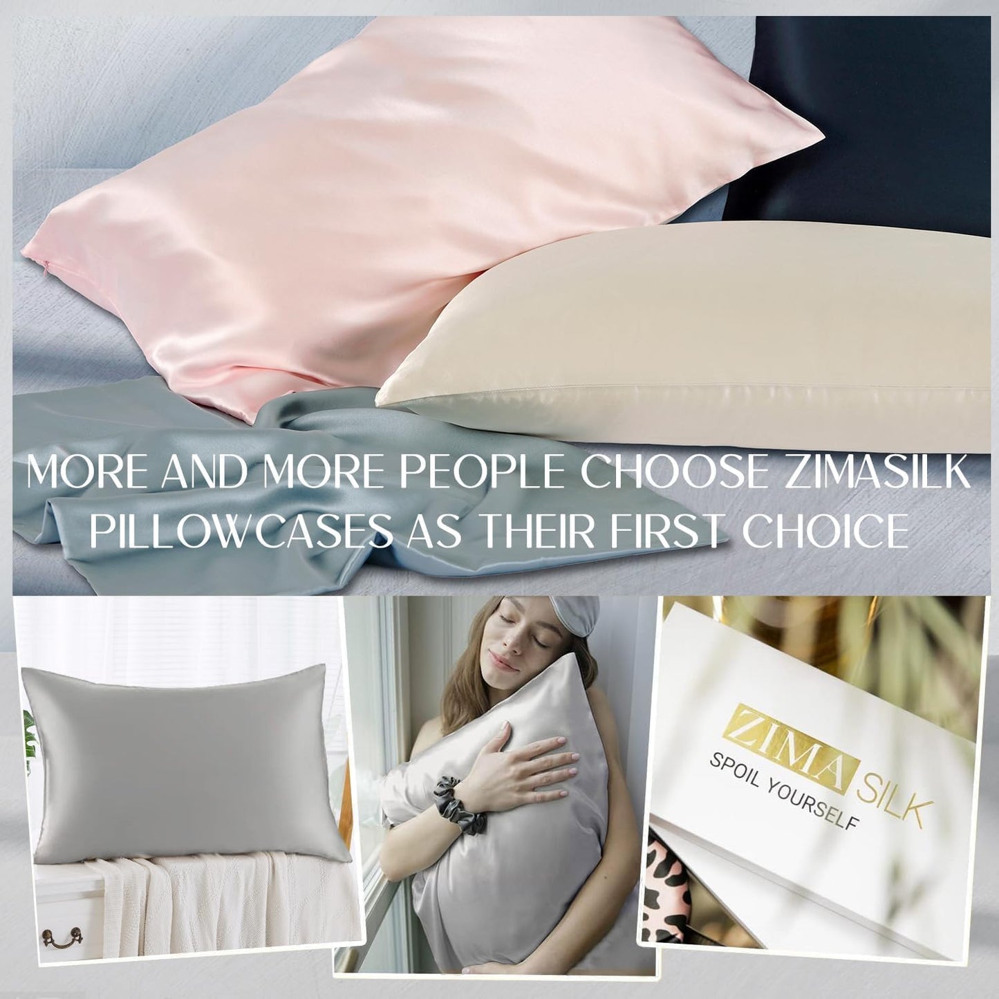 ZIMASILK 100% Mulberry Silk Pillowcase for Hair and Skin, with Hidden Zipper, Both Sides 19 Momme Pure Silk, 1pc(Queen 20''x30'',Dark Grey)