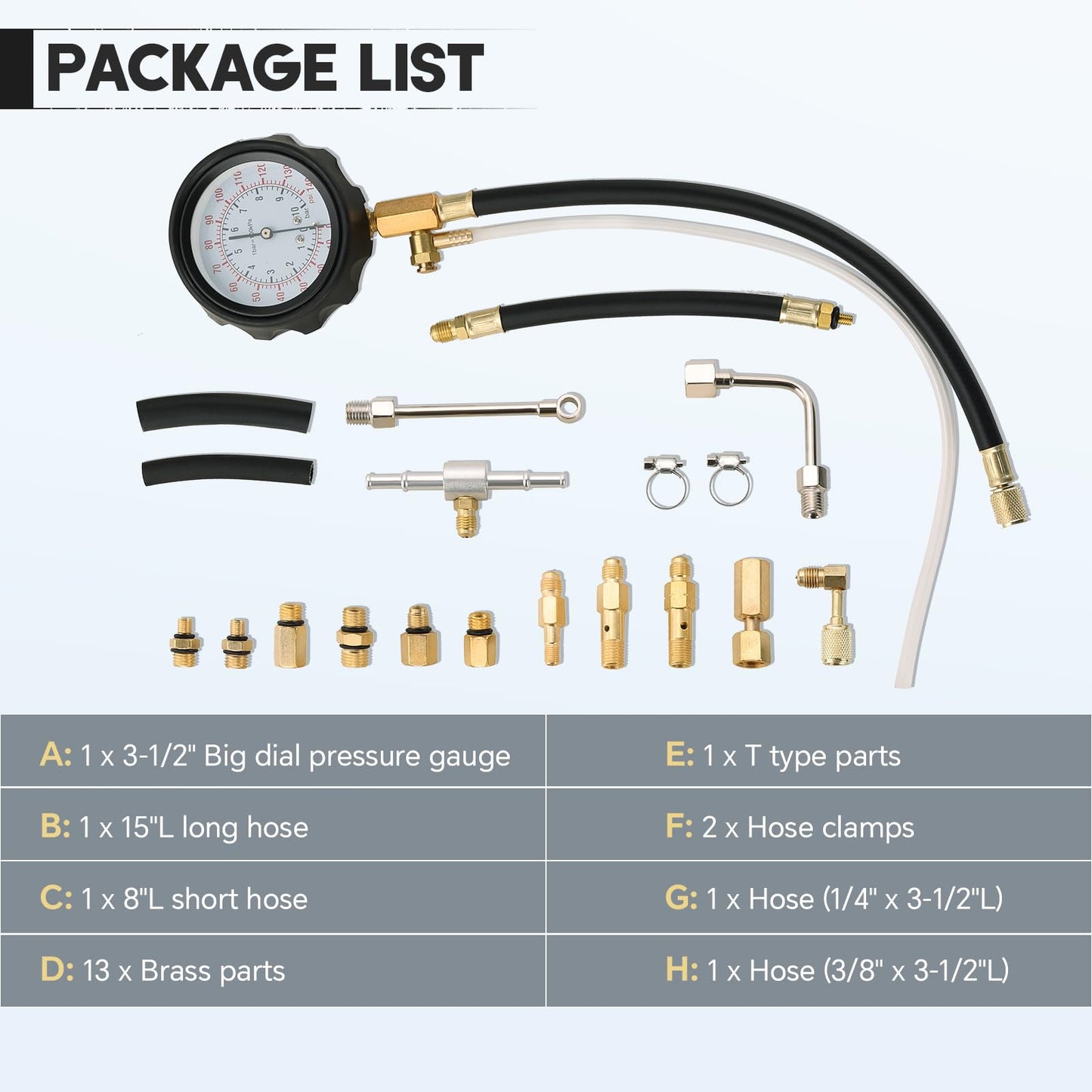 weyleity 0-140PSI Fuel Pressure Gauge Kit | Fuel Injection Pump Pressure Tester Gauge Kit, TU-114 Oil Pressure Tester Tool for Motorcycles Cars Trucks