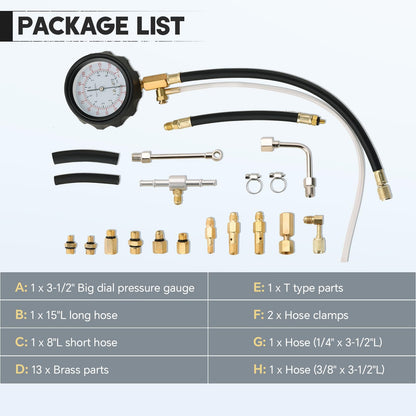 weyleity 0-140PSI Fuel Pressure Gauge Kit | Fuel Injection Pump Pressure Tester Gauge Kit, TU-114 Oil Pressure Tester Tool for Motorcycles Cars Trucks