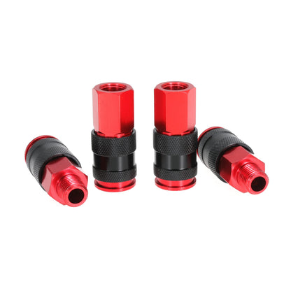Connect Air Fittings Set, 1/4" Npt Air Coupler and Plug Kit, Air Quick Connector Male and Female, Pack of 14 (Red Aluminum)