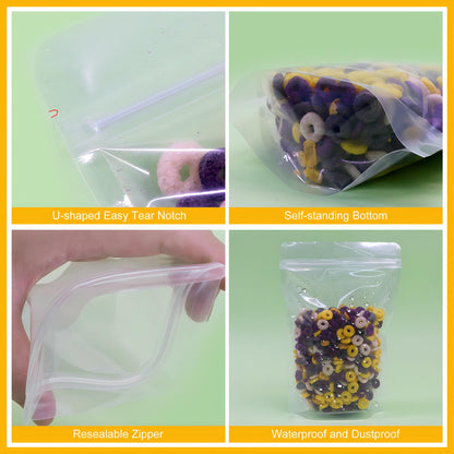 SumDirect Clear Resealable Stand Up Bags - 100 Pack 5.1x7.8 Inche/550ml Stand Up Pounch Zipper Drink Bags for Food