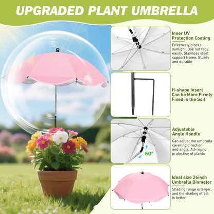 WYRJXYB 4 Pack Plant Umbrellas for Outdoor Plants,26" Larger Garden Umbrella Sun Shade for Garden Beds Potted Plants-Upgraded 43.3" Higher Adjustable Angle Plant Shade Cover Umbrellas for Flowers