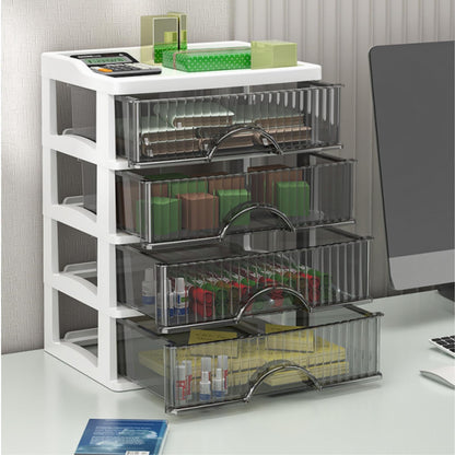 WRINGKIT 4 Drawer Desktop Storage Unit, Small Plastic Drawer Storage, White Frame Desktop Organizer with Drawers, Storage Container Case for Office Supplies, Bathroom, Study